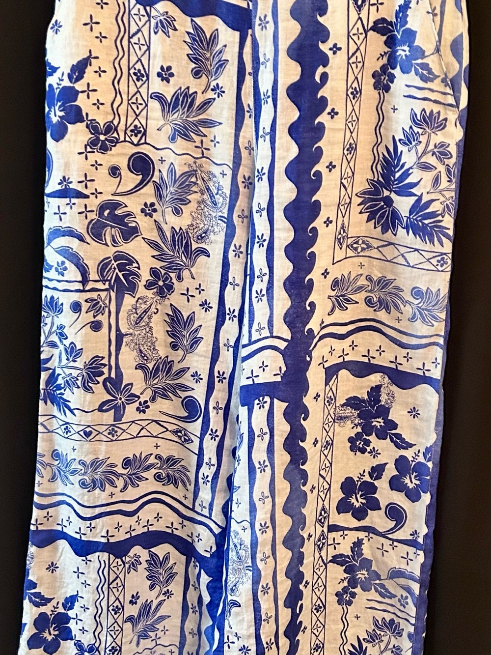 Joie 100% Linen Wide Leg Pants Blue & White Tropical Floral Size M
